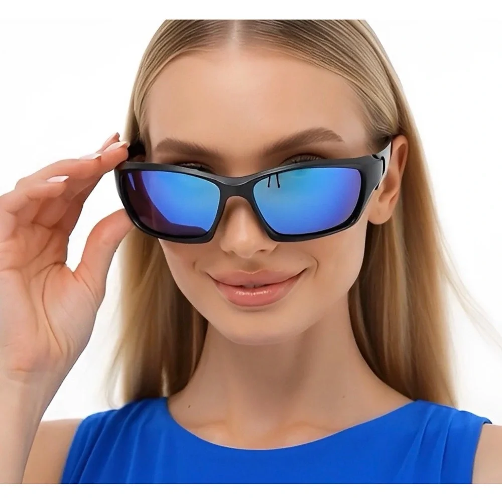 Blue Mirror Lens Cycling Running Women Shades Outdoor Sport Polarized Sunglasses